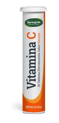 Vitamina C 1000 mg x 20 Tabletas Efervescentes Naranja. Springlife